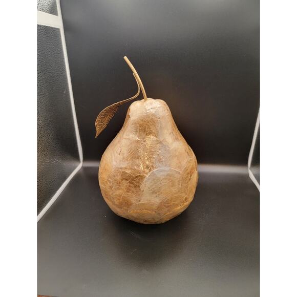 Pear Paper Mache Glazed Figurine Oversized Bookshelf Home Decor Gold 9.75"H - Picture 4 of 9